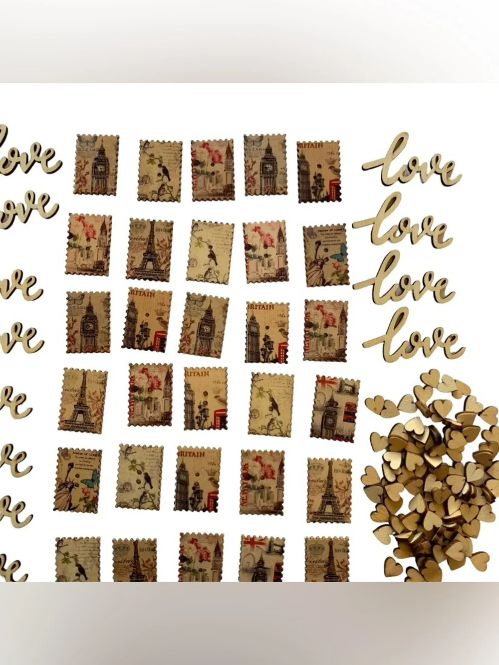 174pc Large Lot Card Making Craft Scrapbook Embellishment Lot Wood Veneer Shapes